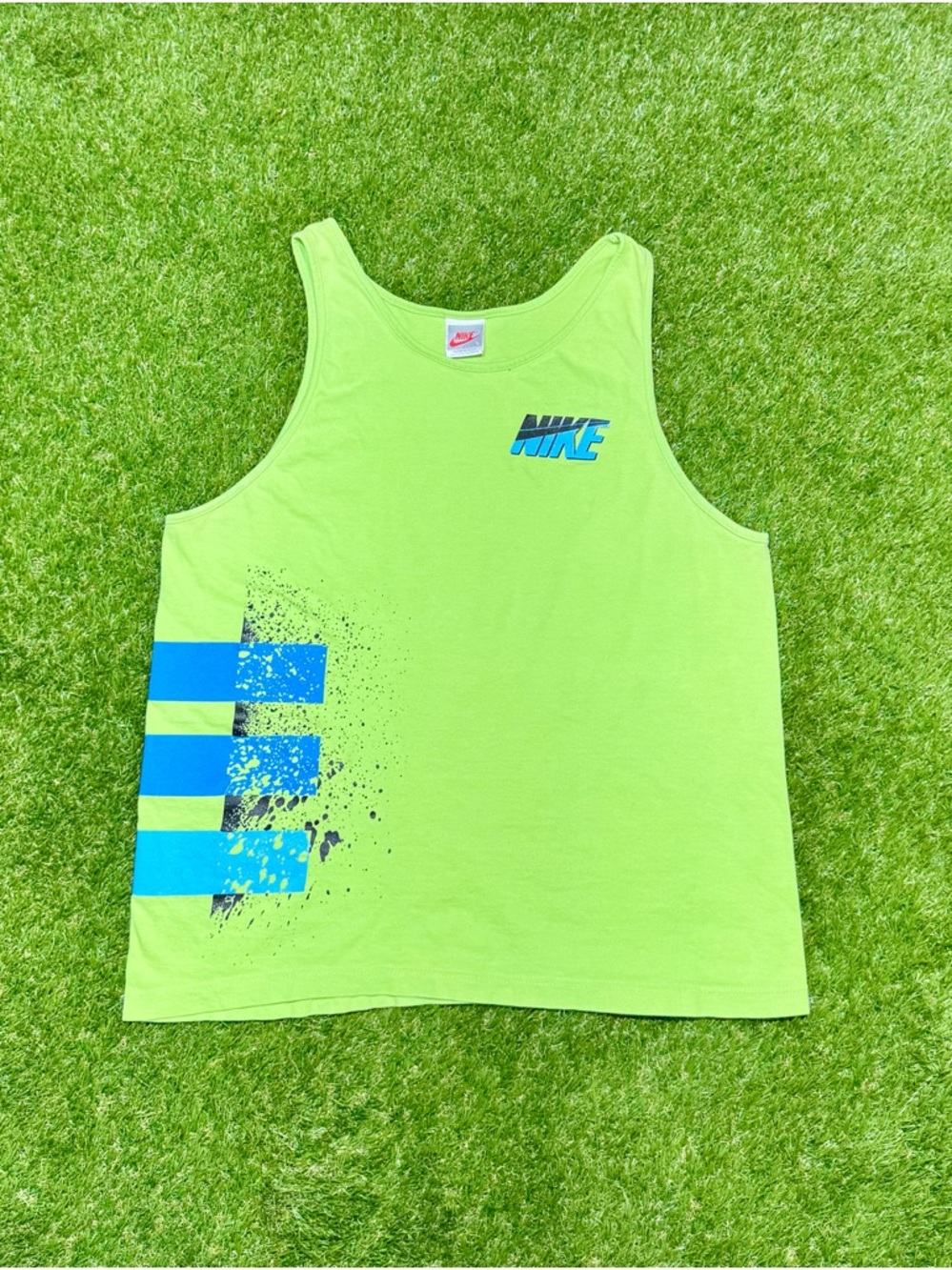 Vintage Nike Splatter Tank Top Men’s Large Green Blue Sleeveless Streetwear
